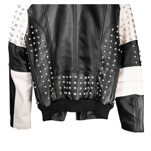 Zara Man Mens Jacket Small Black Faux Leather Studded Motorcycle Biker Bomber - Picture 9 of 11